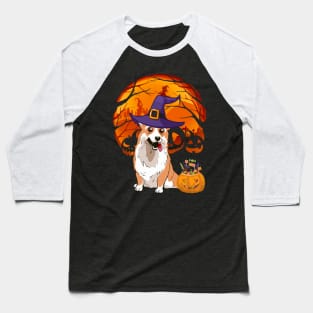 Corgi pumpkin witch Baseball T-Shirt